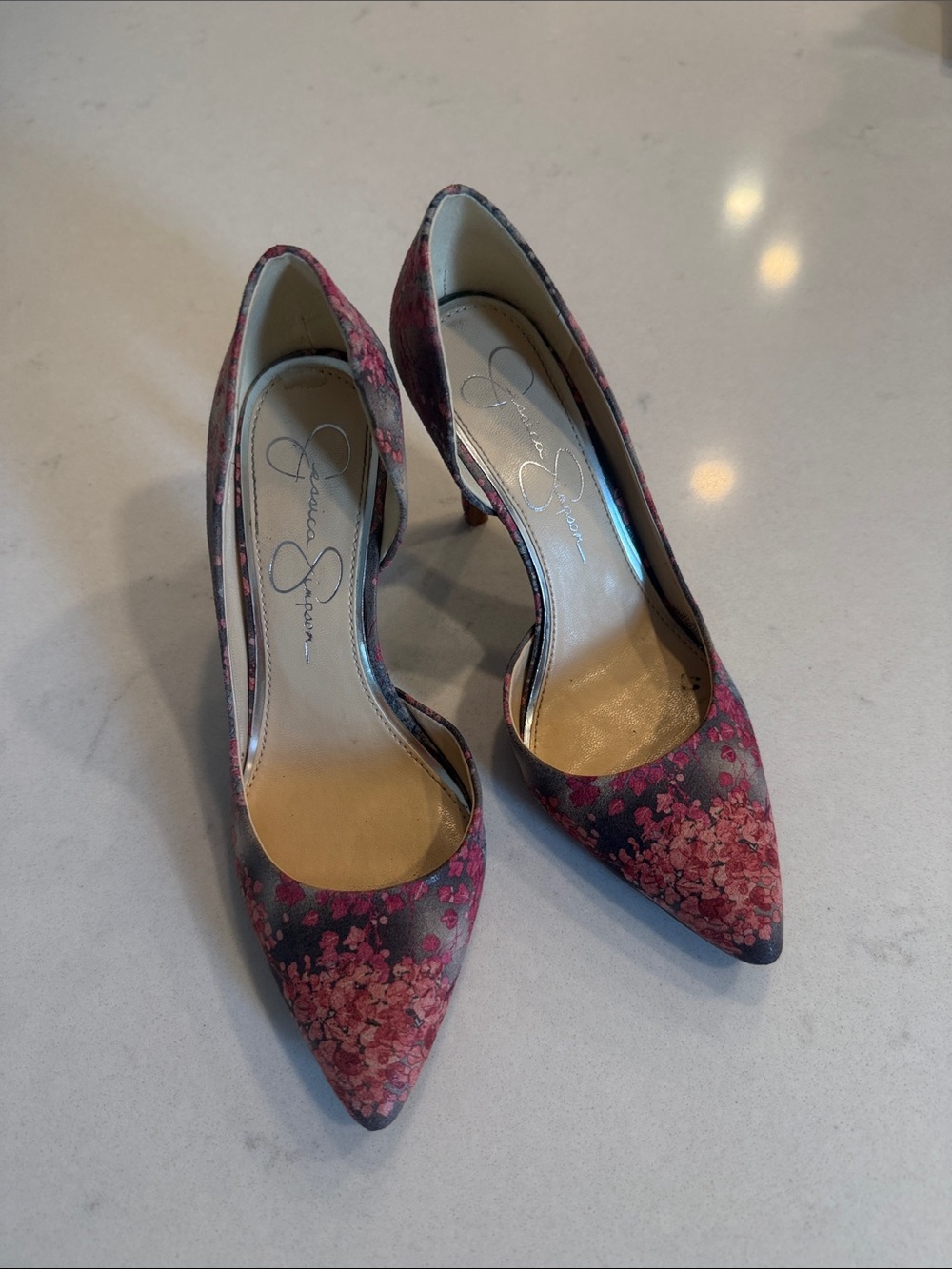 Jessica Simpson Grey Pink Floral Heels size 6